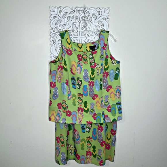COURTENAY Stretch Women's 14 Tank Top & Skirt 2-Piece Set Flip Flop Print GREEN - Picture 2 of 16